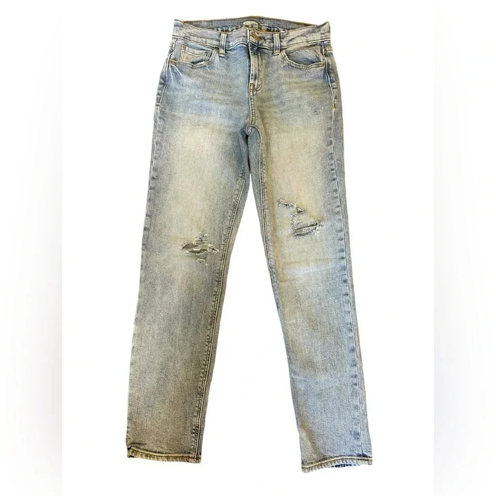 Old Navy Distressed Boyfriend Jeans Painted Rainbow Bee Cloud Pockets Size 2
